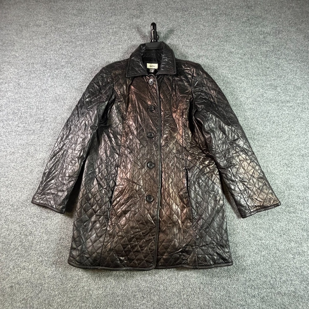 VTG Neiman Marcus Women XL Black Lamb Leather Quilted Collared Jacket Retro Coat